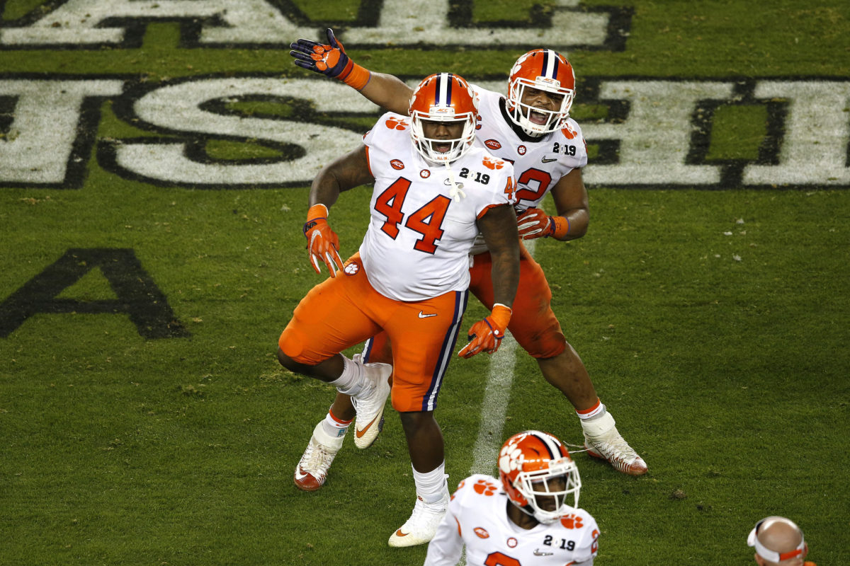 Clemson DT Nyles Pinckney celebrates a play in the national championship.