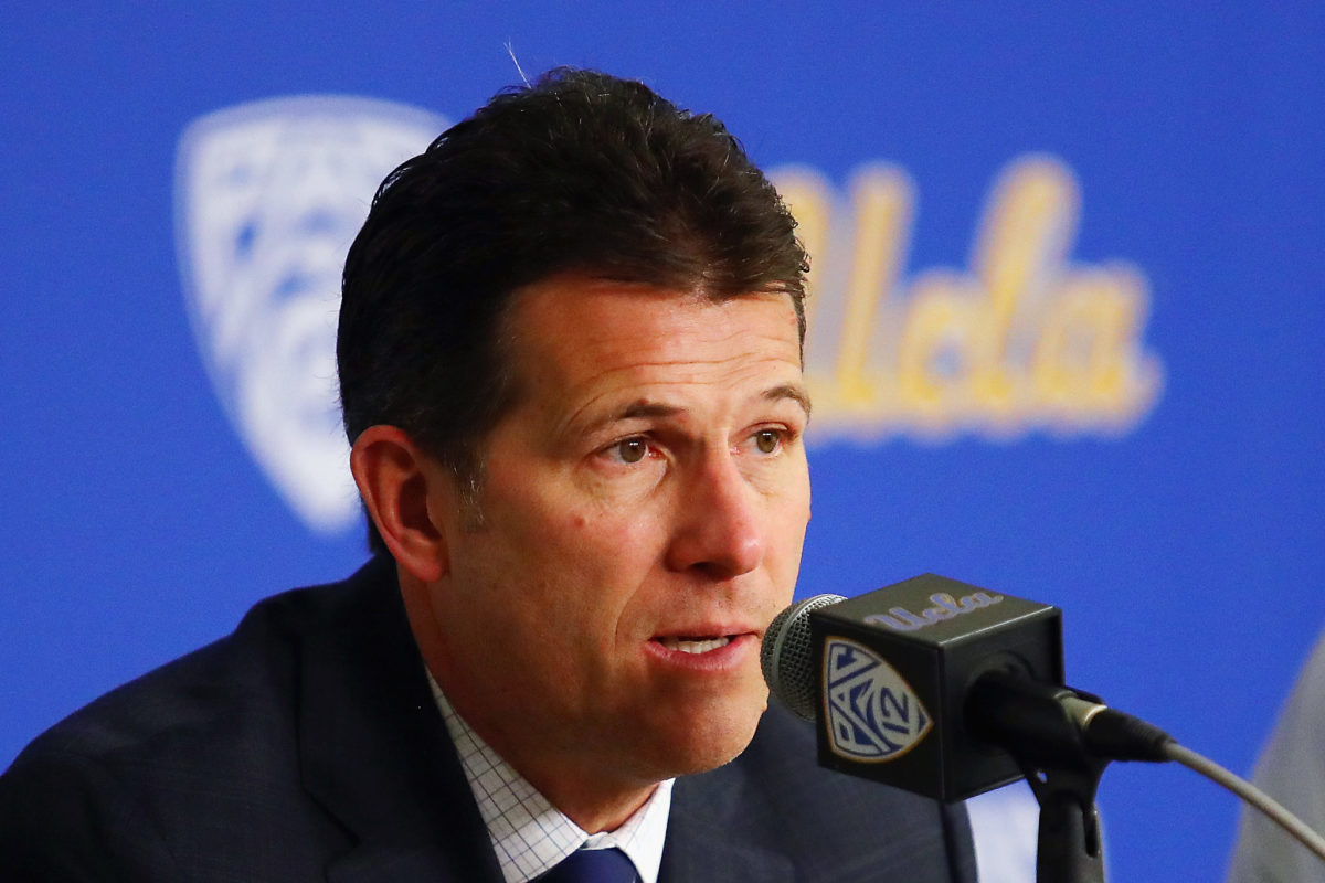 Steve Alford speaks at a press conference while at UCLA.