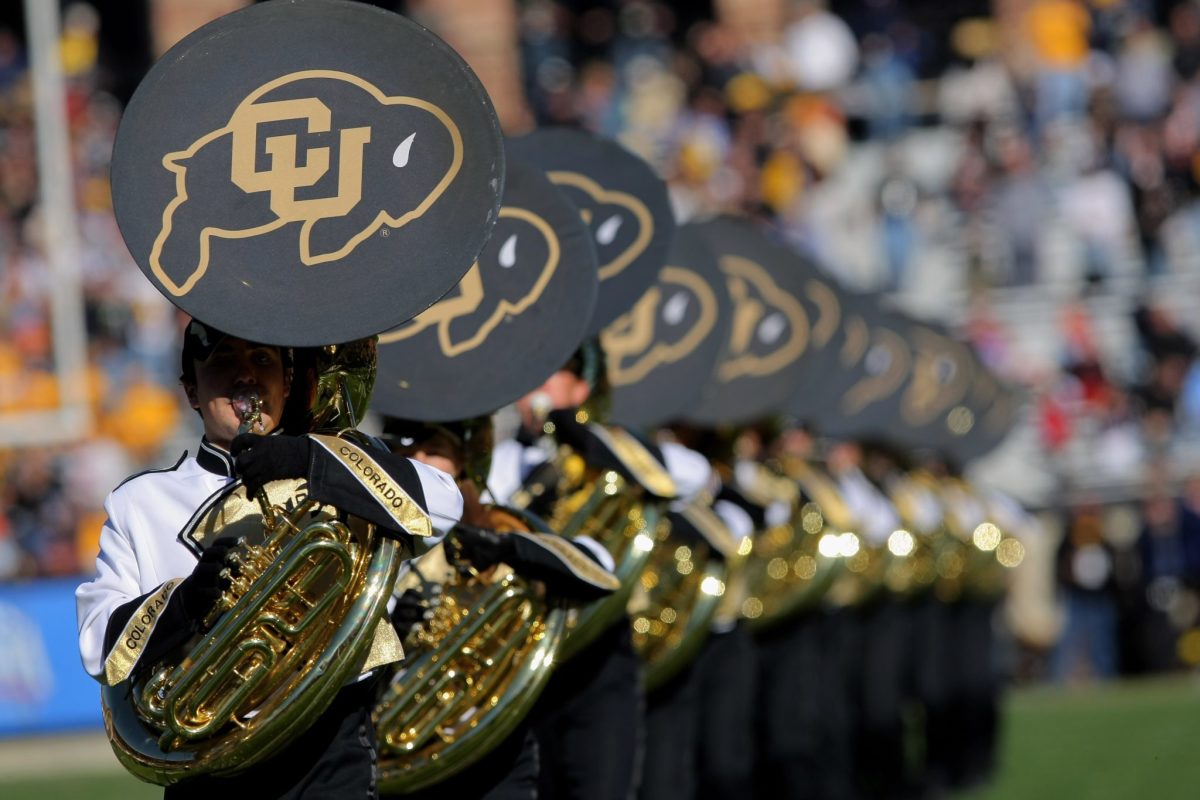 Colorado's band playing during a football game.
