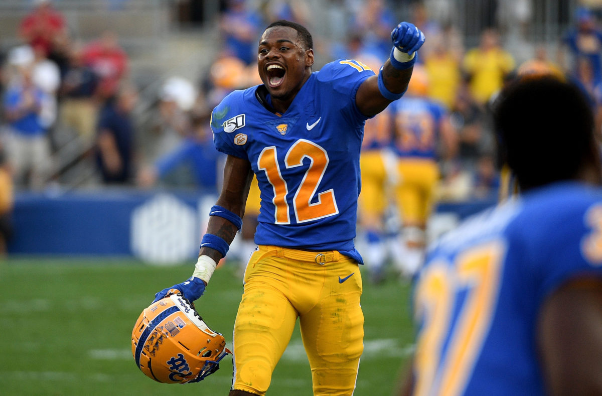 A Pitt player celebrates knocking off UCF.