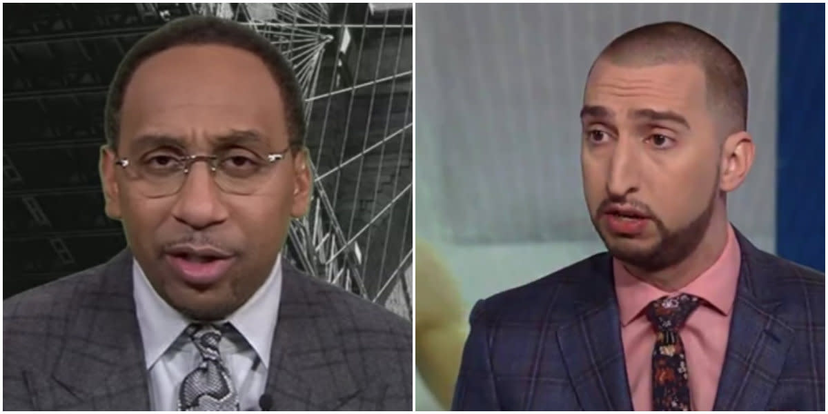 A side-by-side photo of Stephen A. Smith and Nick Wright.