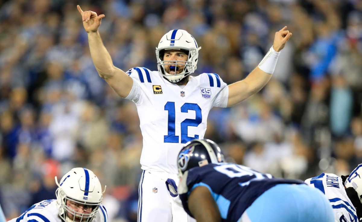 Indianapolis Colts QB Andrew Luck adjusting the play at the line.