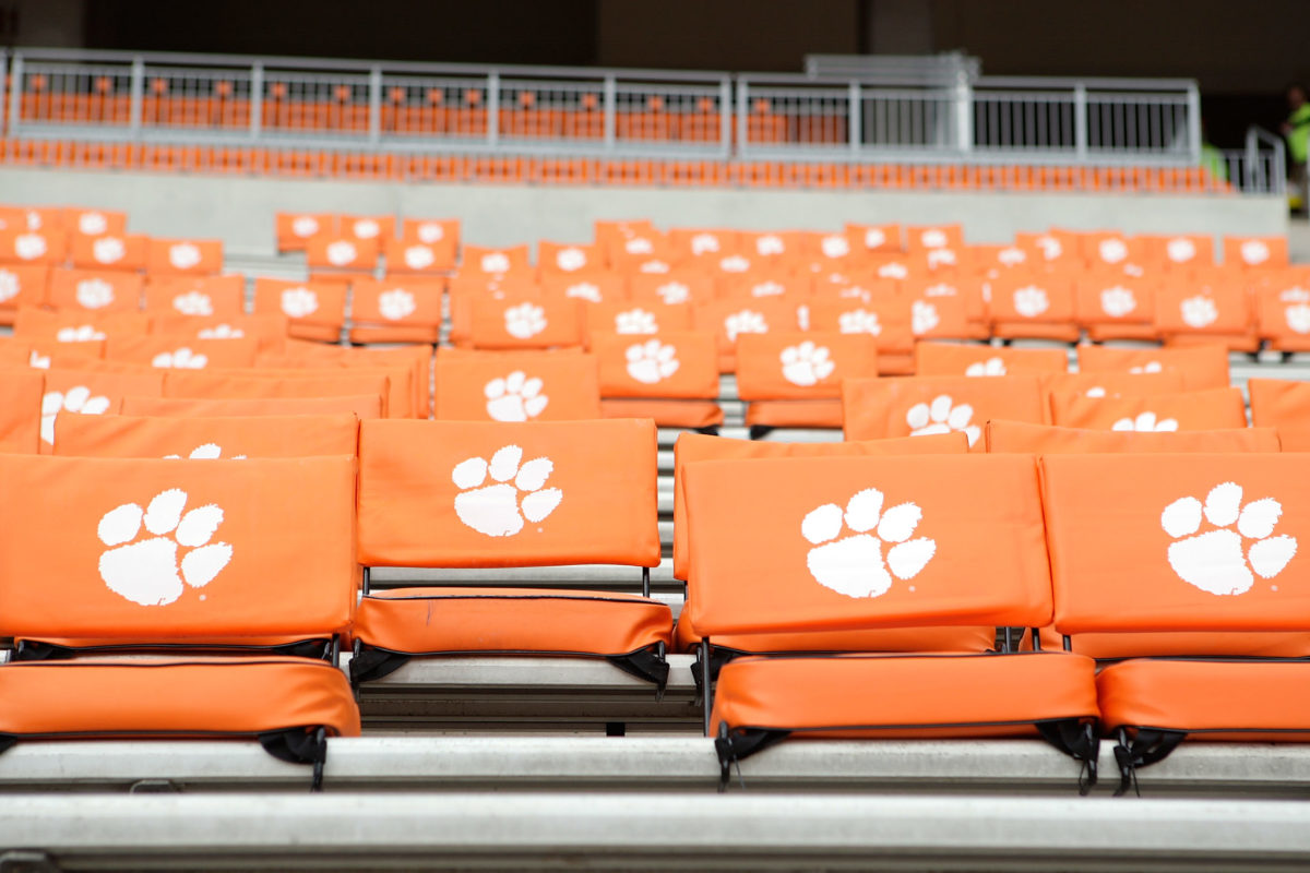 A closeup of the seats in Clemson's football stadium.