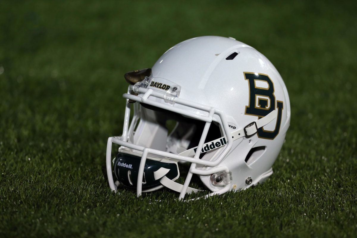 A Baylor Bears helmet on the sidelines during the game against the Buffalo Bulls at UB Stadium.