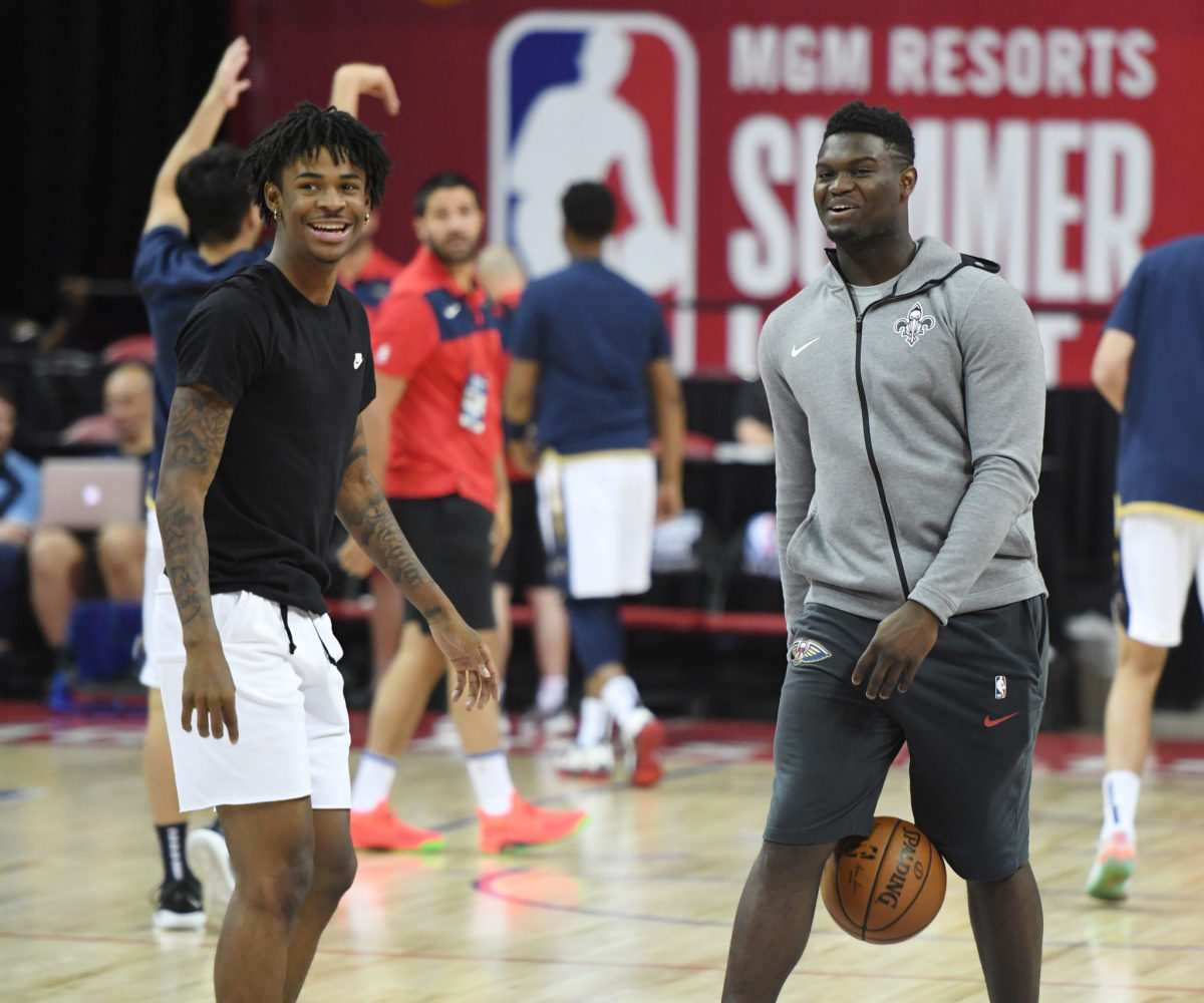 Ja Morant and Zion Williamson on the court together at NBA Summer League in 2019.