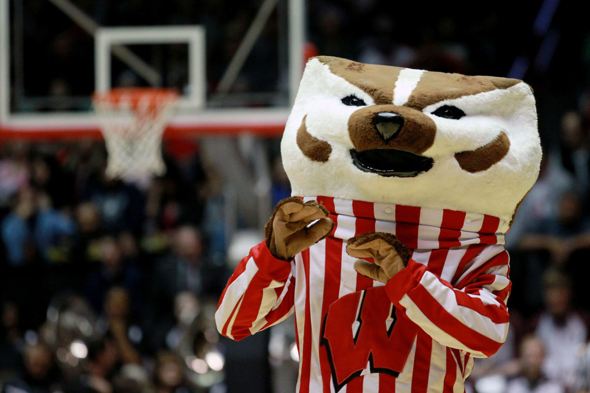 Bucky Badger performs during a game.
