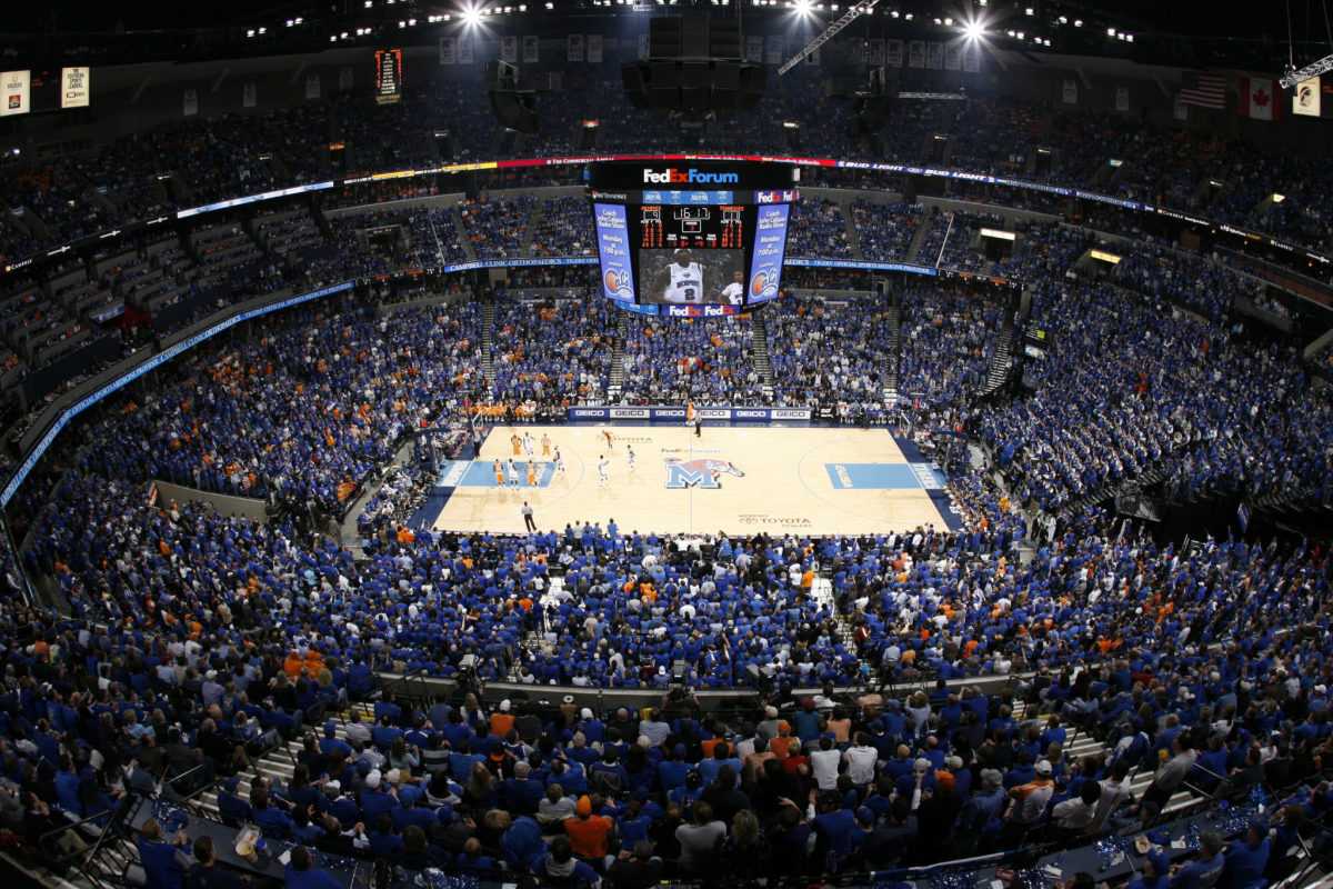 An aerial shot of Memphis' basketball court.