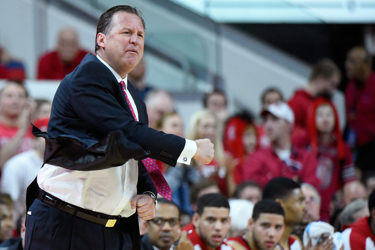 NC State coach Mark Gottfried reacting on the sideline.