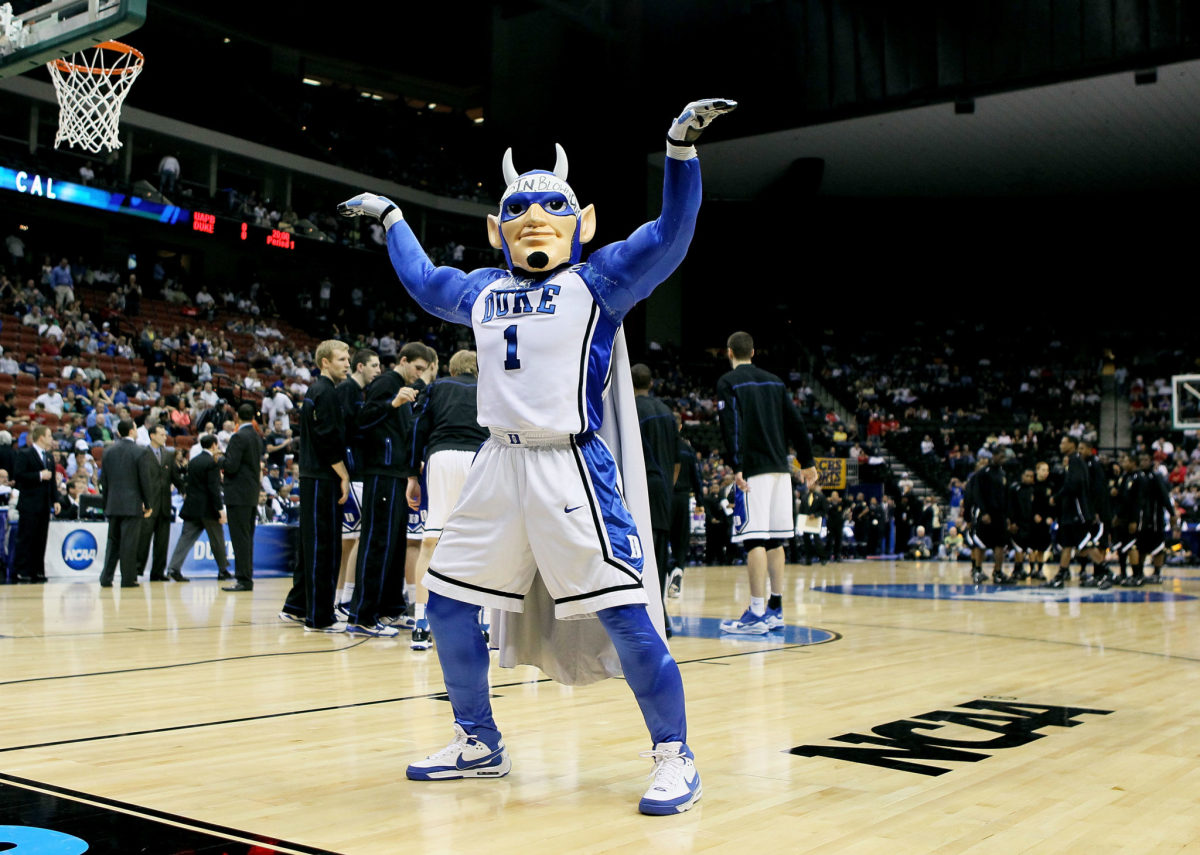 Duke's mascot pumps up the crowd.