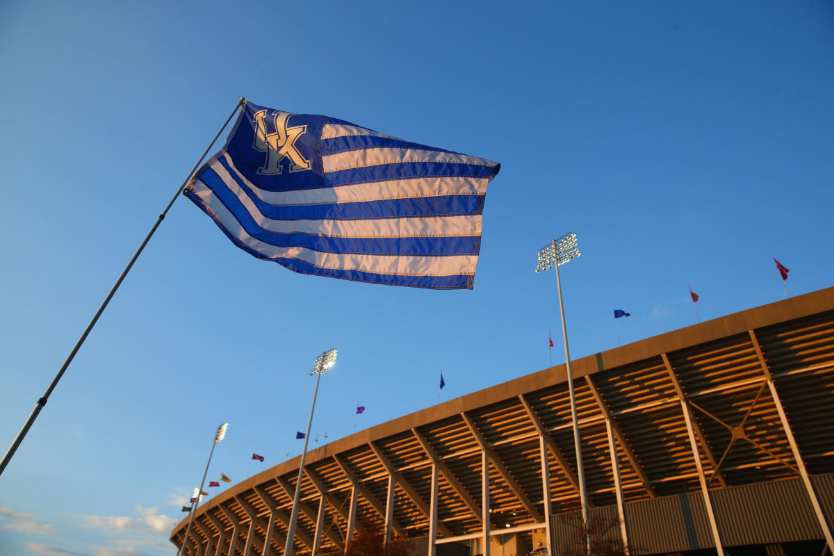 A Kentucky flag outside of Commonwealth Stadium.