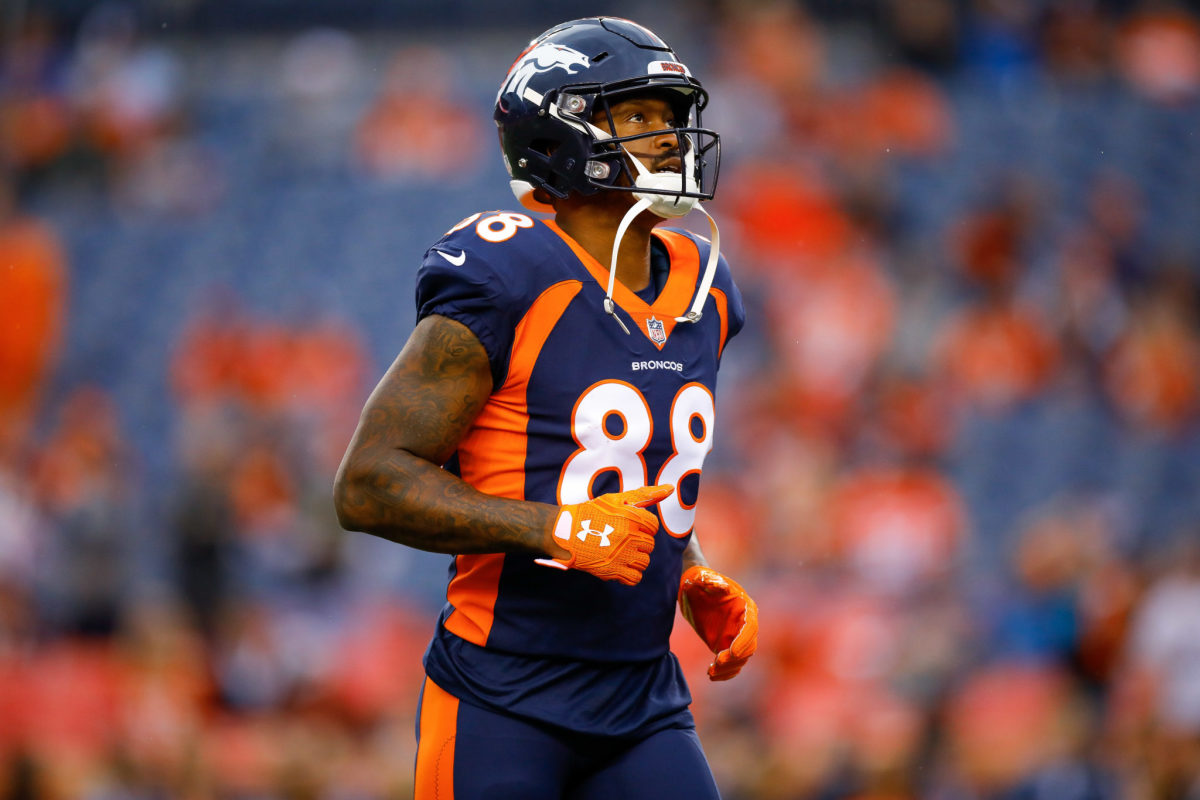 demaryius thomas warms up for the denver broncos