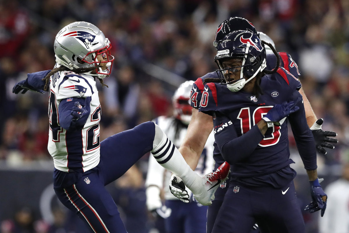 New England Patriots star Stephon Gilmore and DeAndre Hopkins have a back-and-forth during Patriots vs. Texans.
