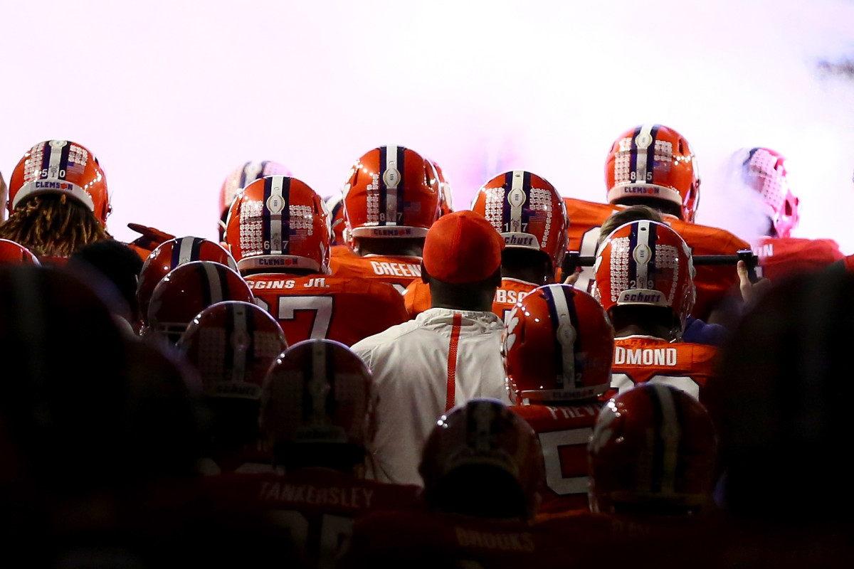 The Clemson Tigers prepare to take the field prior to the 2016 College Football Playoff National Championship Game against the Alabama Crimson Tide.