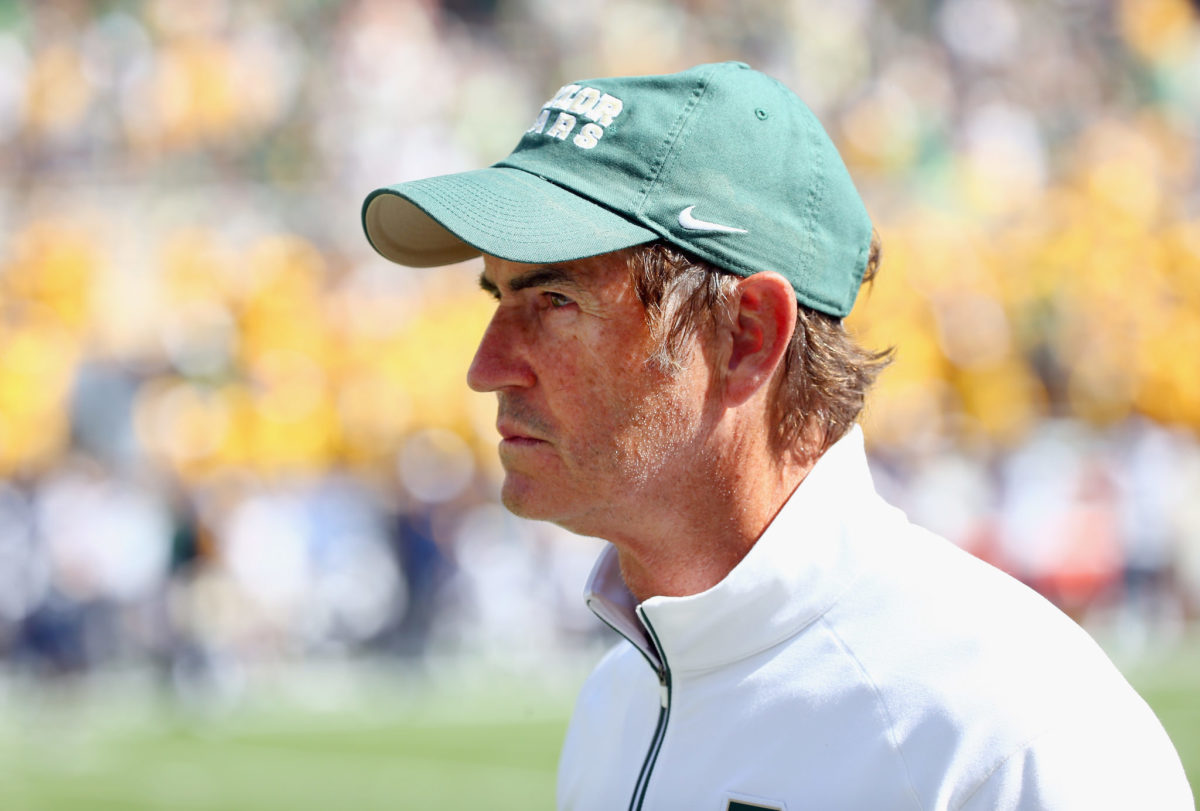Head coach Art Briles of the Baylor Bears looks on as the Bears take on the West Virginia Mountaineers in the second half at McLane Stadium.
