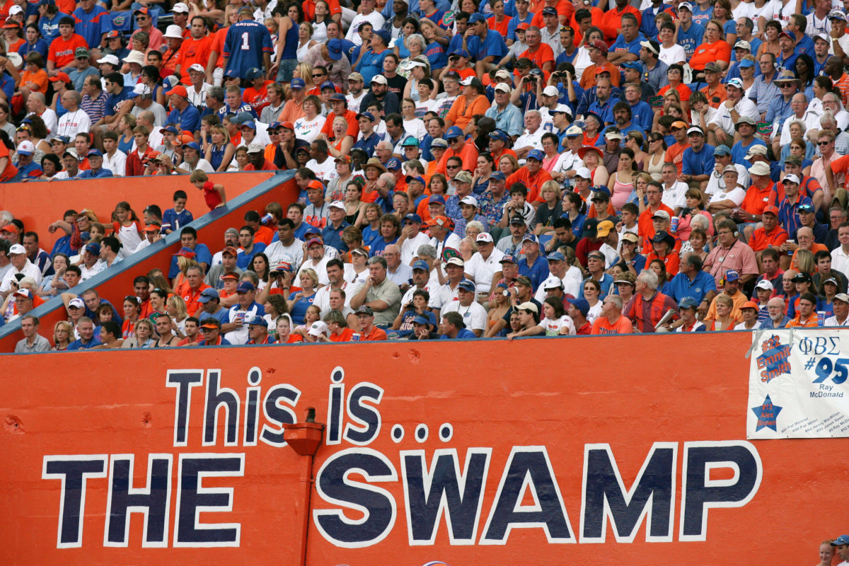 A view of fans attending a Florida Gators football game.