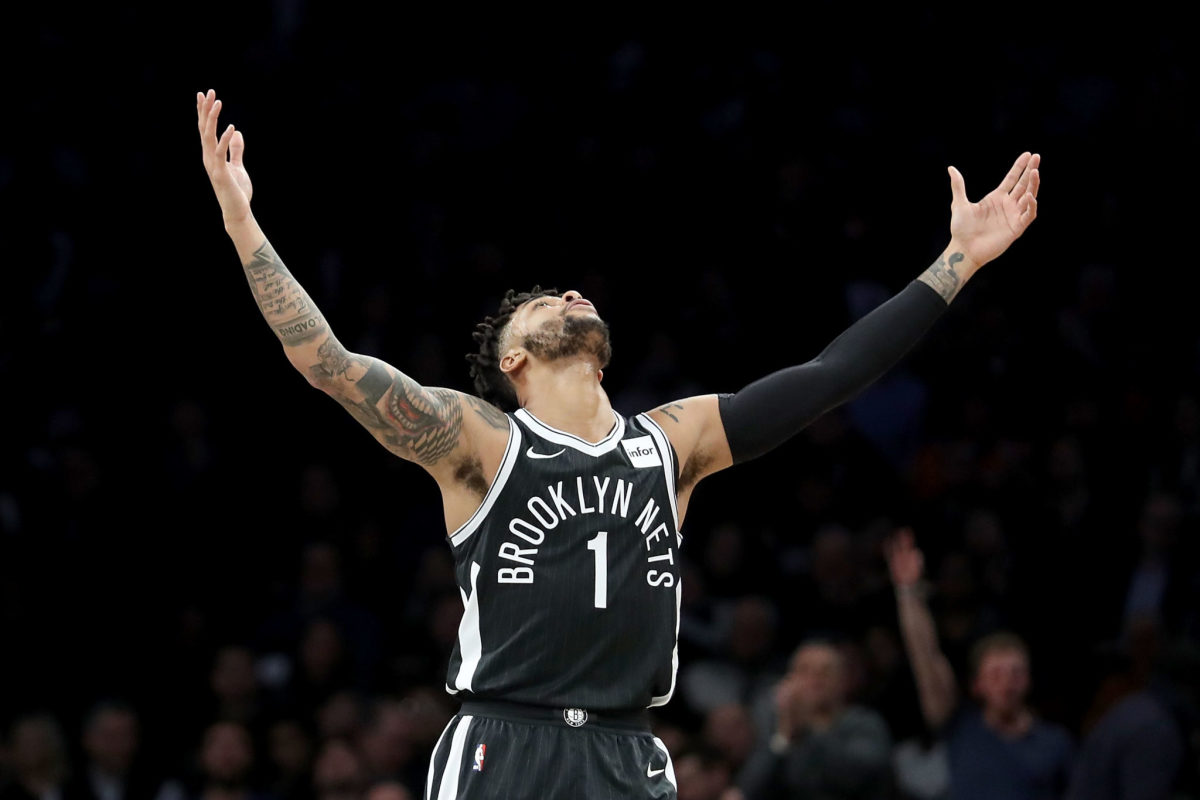 D'Angelo Russell celebrates for the Nets.