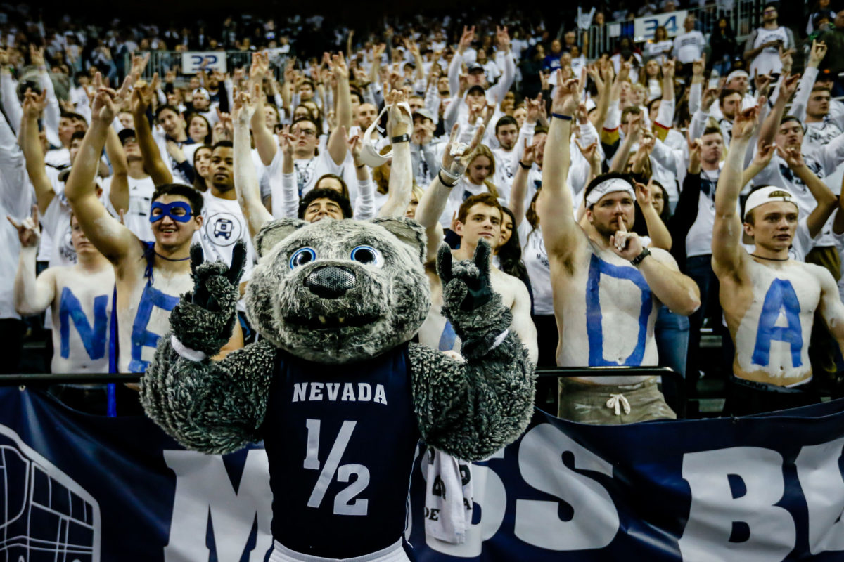 Nevada's mascot performing during a game.