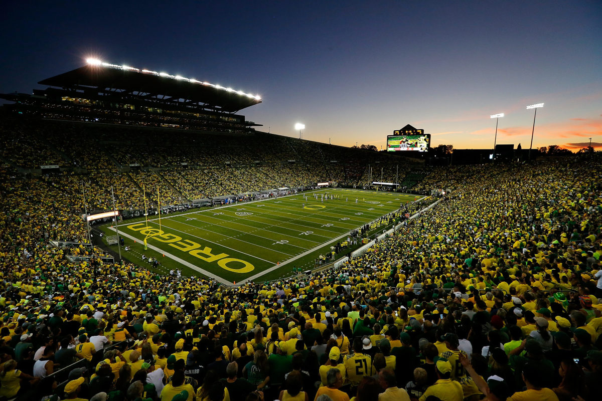 A general view of an Oregon football game.