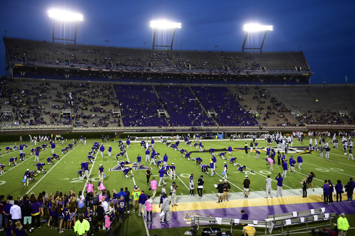A wide view of Dowdy-Ficklen Stadium at ECU.