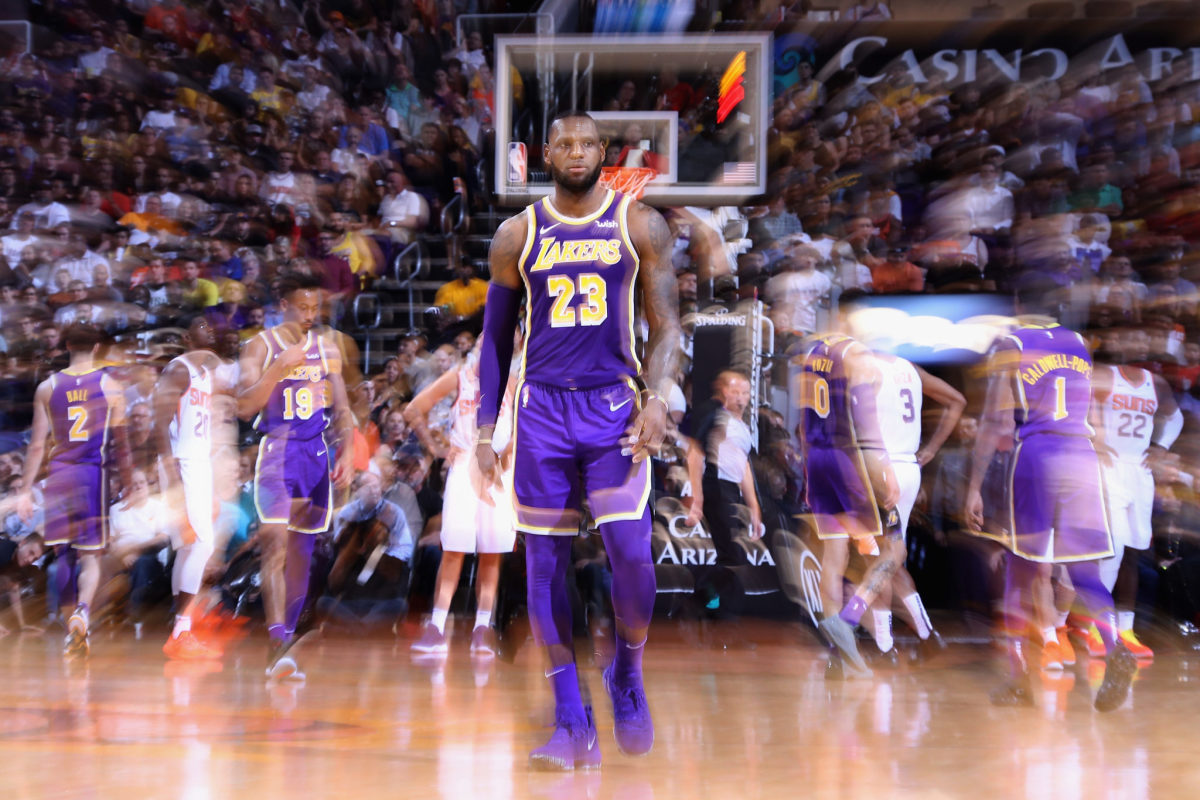 lebron james during a lakers game against the suns