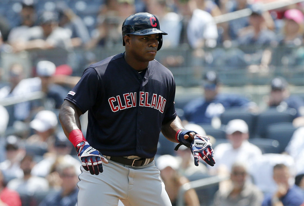Yasiel Puig playing for the Indians against the New York Yankees.
