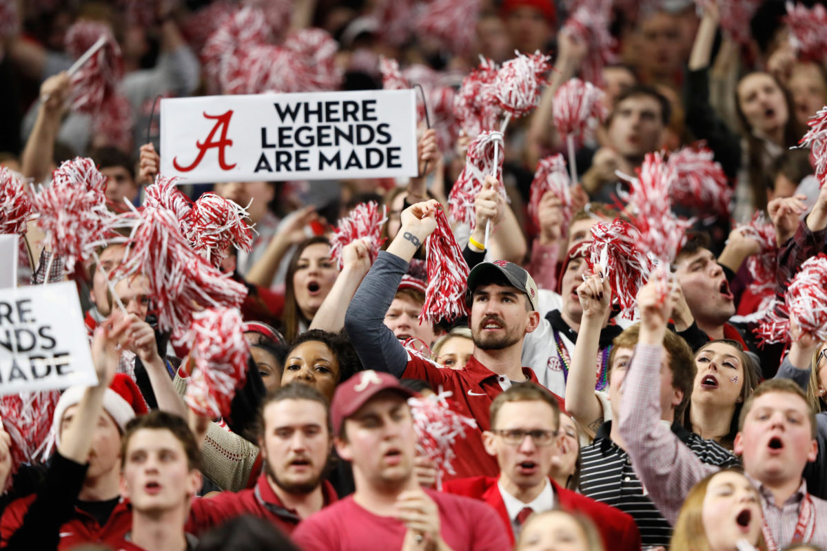 Alabama Crimson Tide fans react in the second half of the AllState Sugar Bowl against the Clemson Tigers at the Mercedes-Benz Superdome.