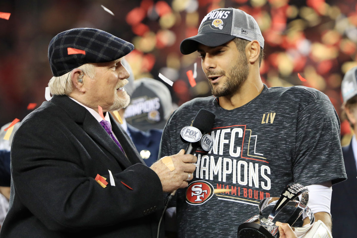 Terry Bradshaw and Jimmy Garoppolo after the NFC Championship Game.