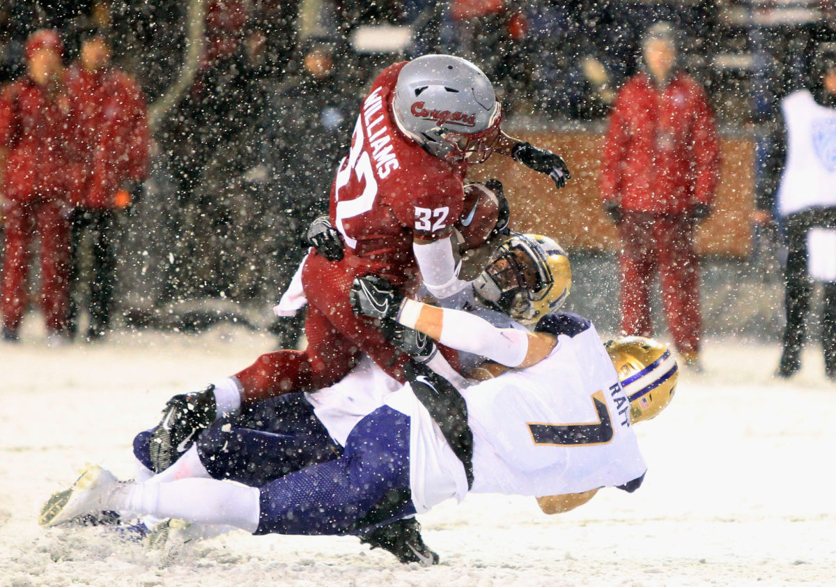 The Washington vs. Washington State game was played in the snow.