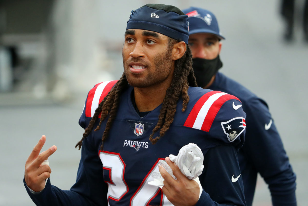 Stephon Gilmore on the sidelines for the Patriots.