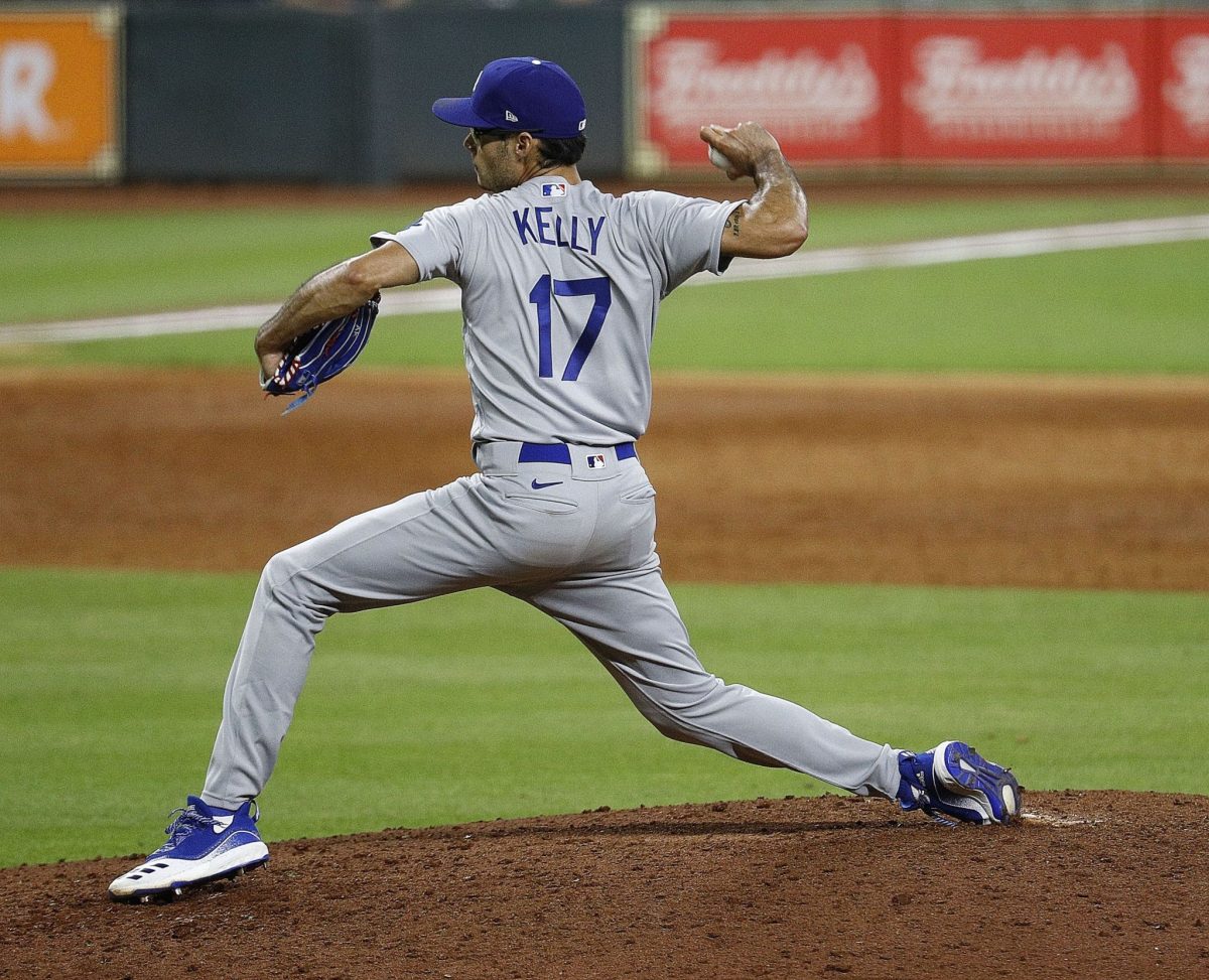 Dodgers pitcher Joe Kelly delivers a pitch during a game.