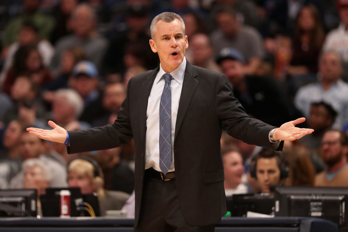 Billy Donovan reacting to play during a Thunder game.