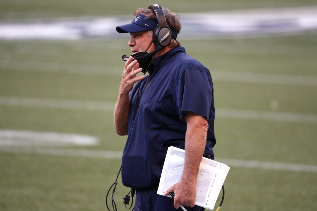 New England Patriots head coach Bill Belichick on the sideline.
