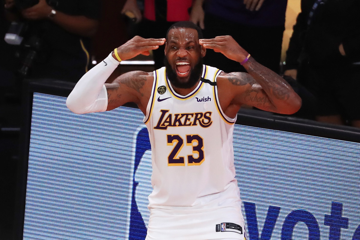 Los Angeles Lakers star LeBron James celebrates the 2020 NBA Finals win.