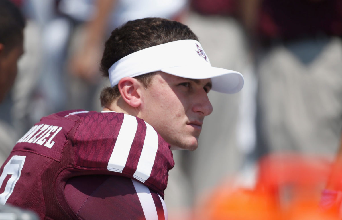 Johnny Manziel on the bench for Texas A&M.