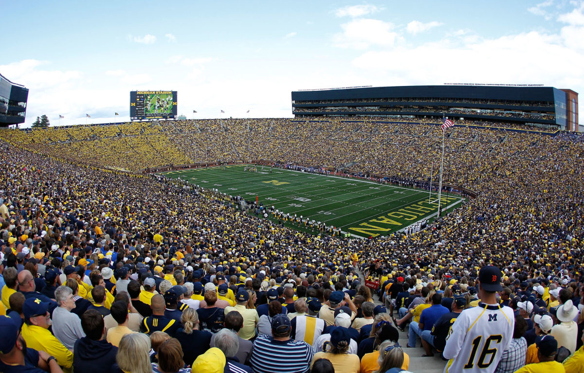 A general view of an empty Michigan Stadium during a football game.