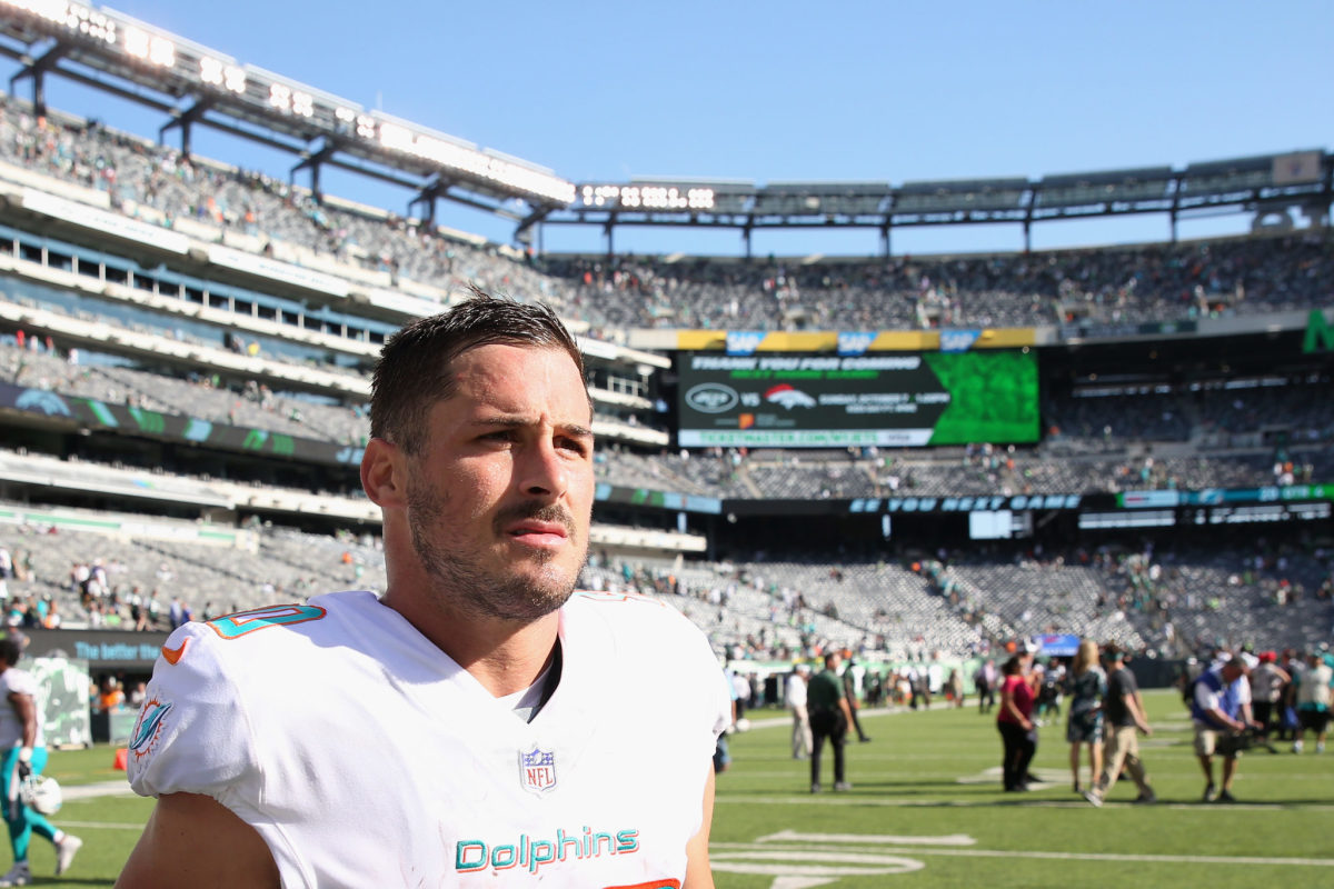 Danny Amendola walks off the field for the Dolphins.
