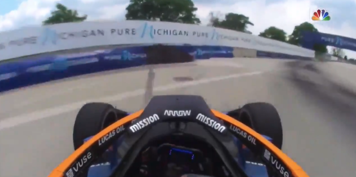 Footage from Felix Rosenqvist's crash during IndyCar race.