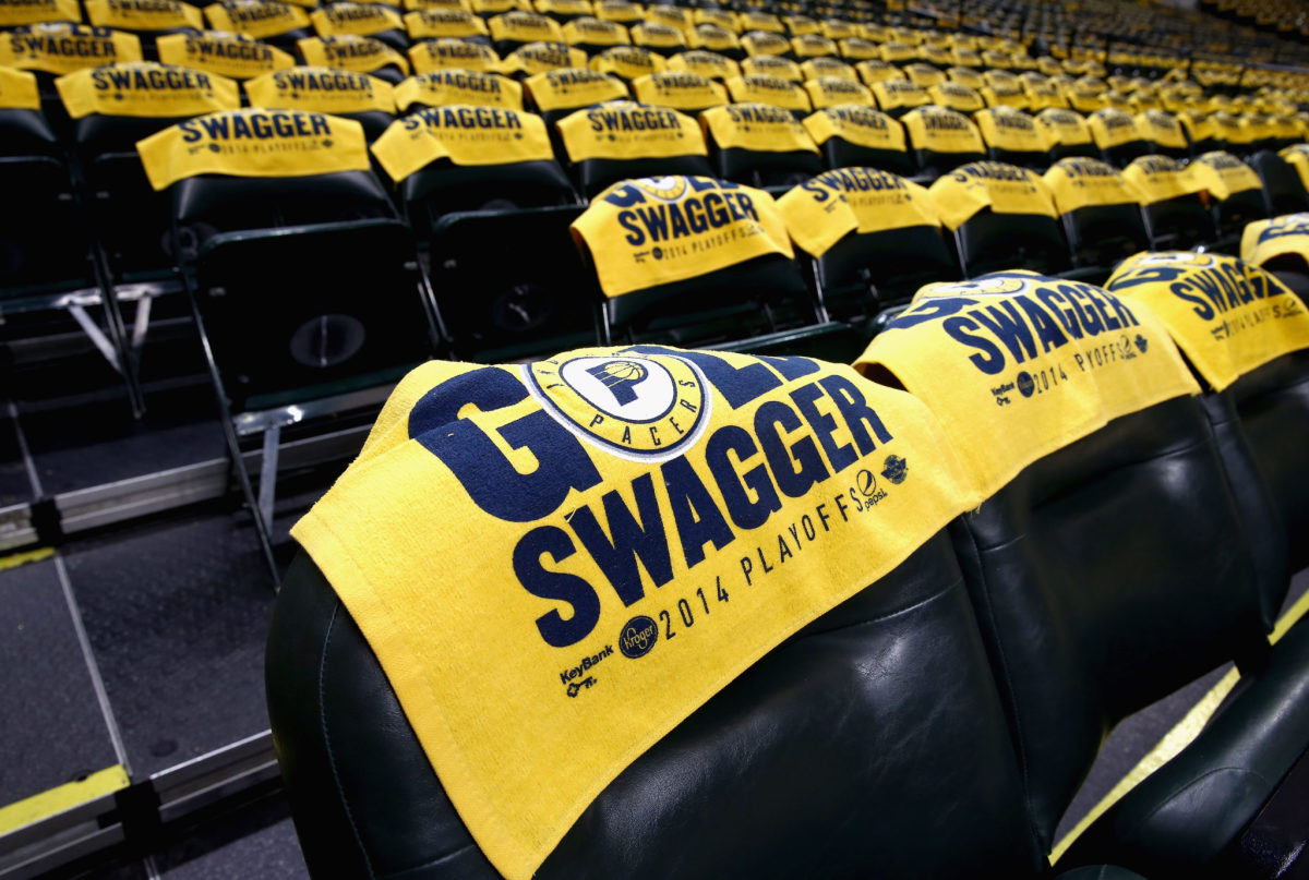 A picture of the seats in the Indiana Pacers arena.