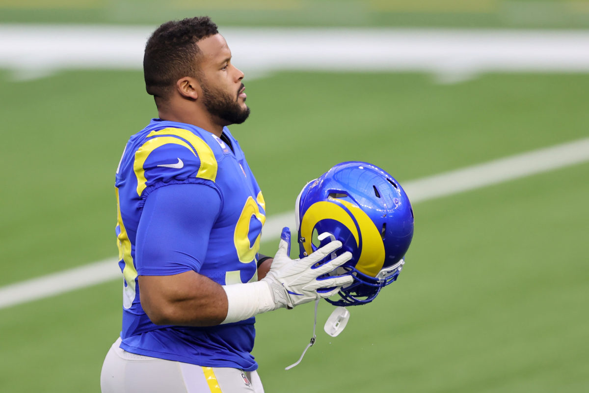 Aaron Donald on the field for the Rams.
