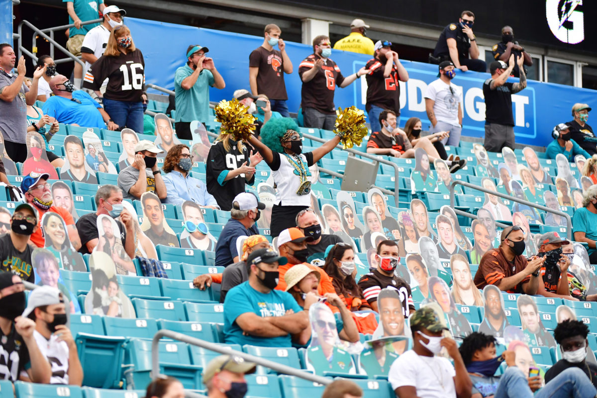 Jacksonville Jaguars fans root on the team during a game against the Browns.
