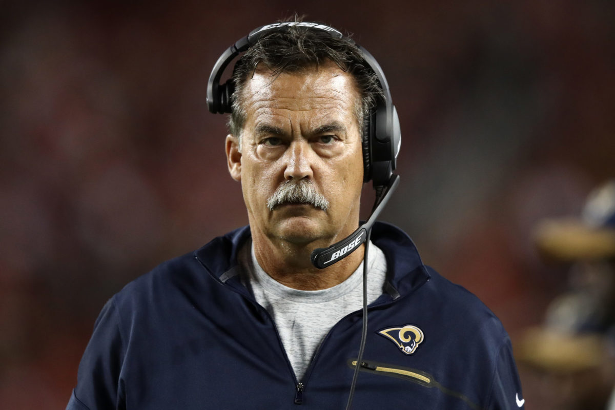 A closeup of Los Angeles Rams coach Jeff Fisher.