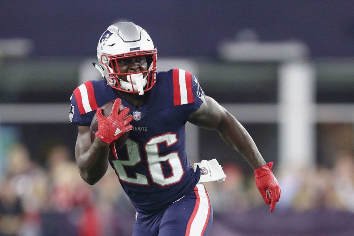 sony michel is on the field for the new england patriots