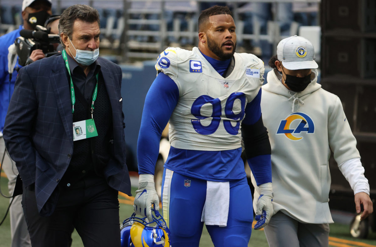 Aaron Donald attended to by medical personnel.