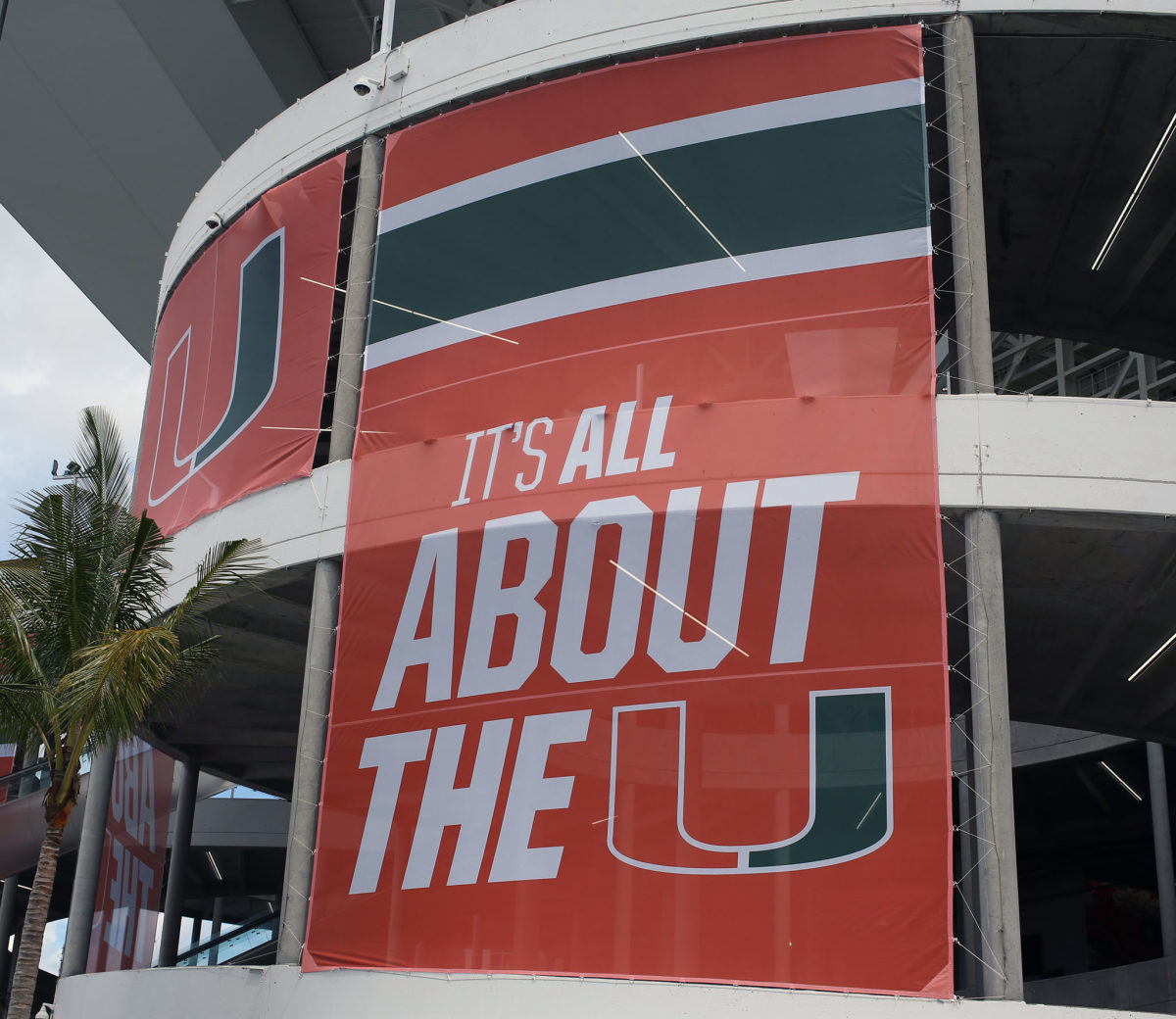 A look at Miami banners hanging outside Hard Rock Stadium.