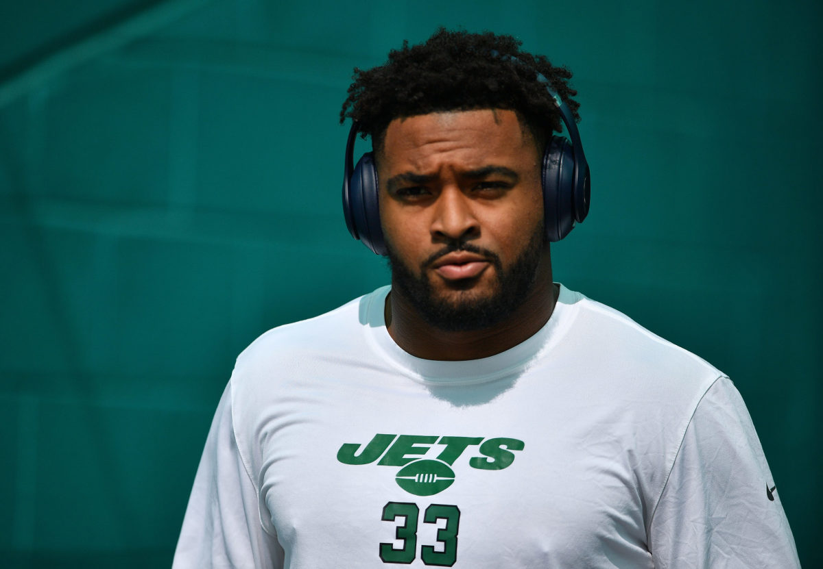 Jamal Adams warms up before a game.