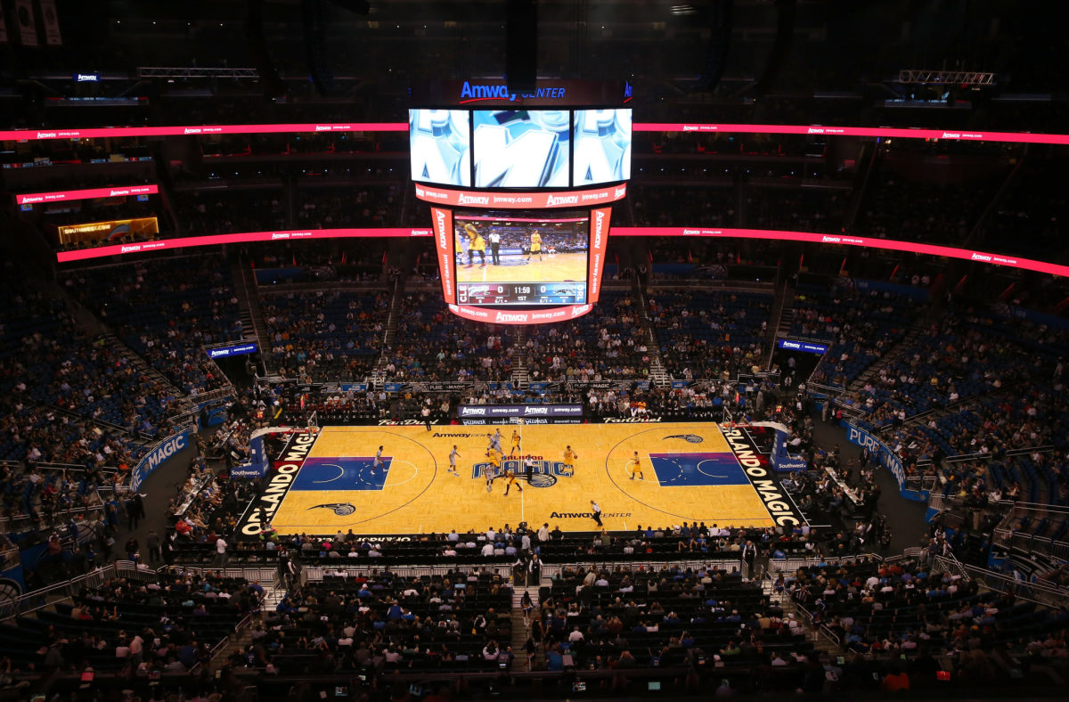 A general view of Amway Center during the game between the Orlando Magic and the Cleveland Cavaliers at Amway Center.