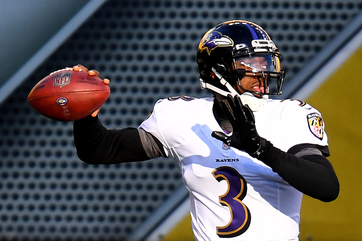 Baltimore Ravens quarterback Robert Griffin III throws a pass.