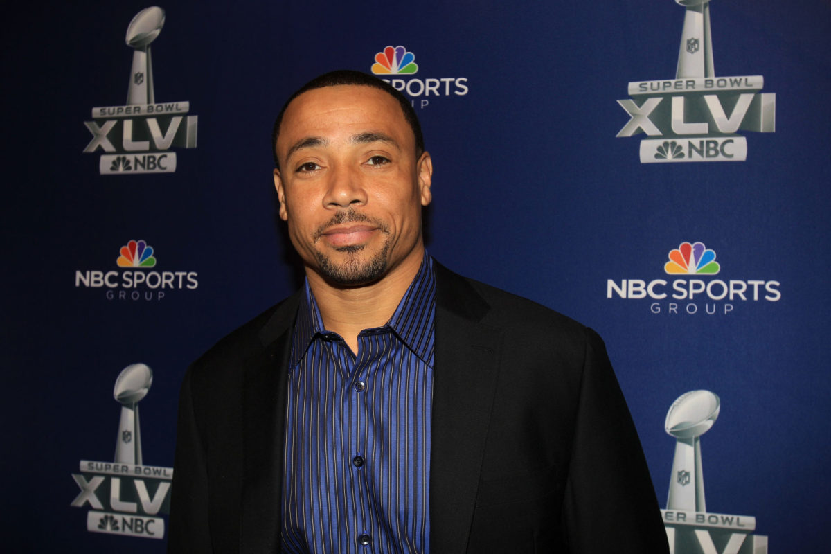 Rodney Harrison of NBC Sports at the Super Bowl press conference.