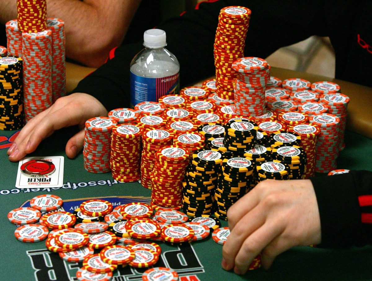 A generic photo of poker chips at The World Series of Poker.