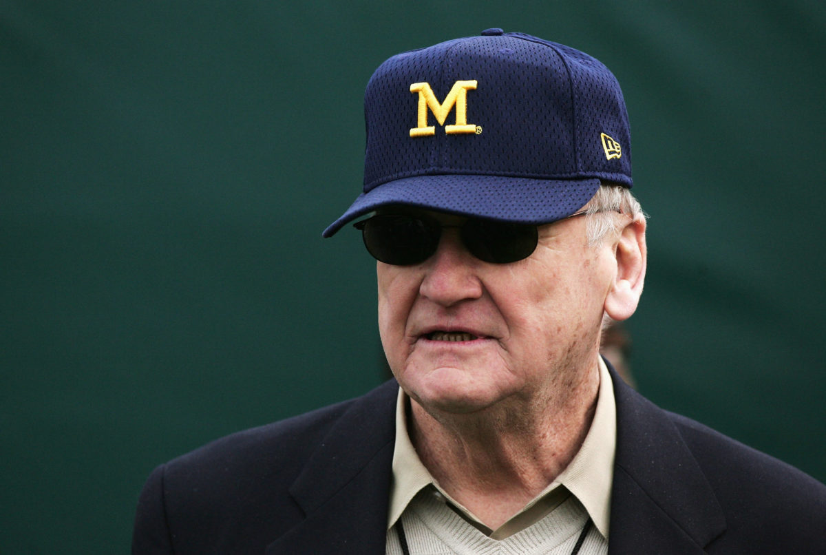 Bo Schembechler wearing a Michigan hat.